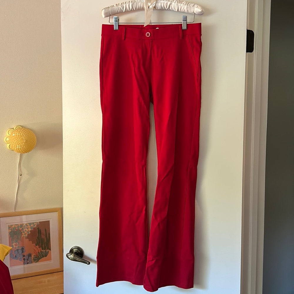 Betabrand Vibrant Red Flare Pants